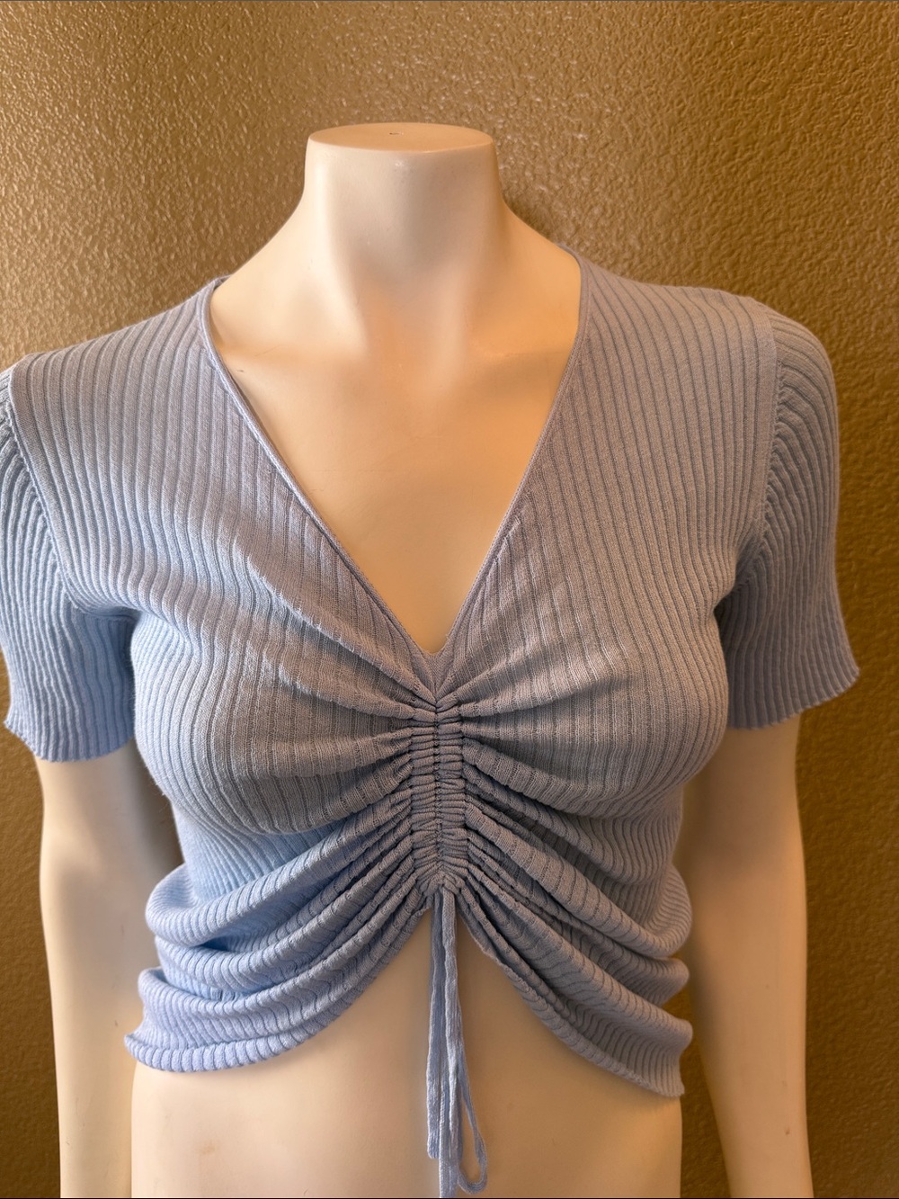 Ruched V-Neck Crop Top in Light Blue